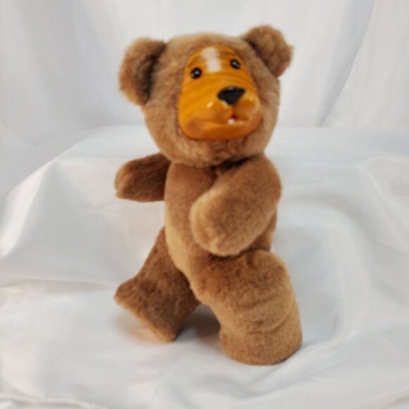 Vintage FTD Wood Face Teddy Bear Brown Plush Jointed Arms and Legs 9.5 inches - Picture 6 of 8